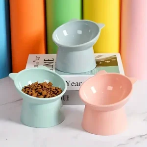 Elevated Cat Bowl, Raised Tilted Cat Feeder Bowl For Neck Protection, Plastic Cat Food Bowl Water Bowl