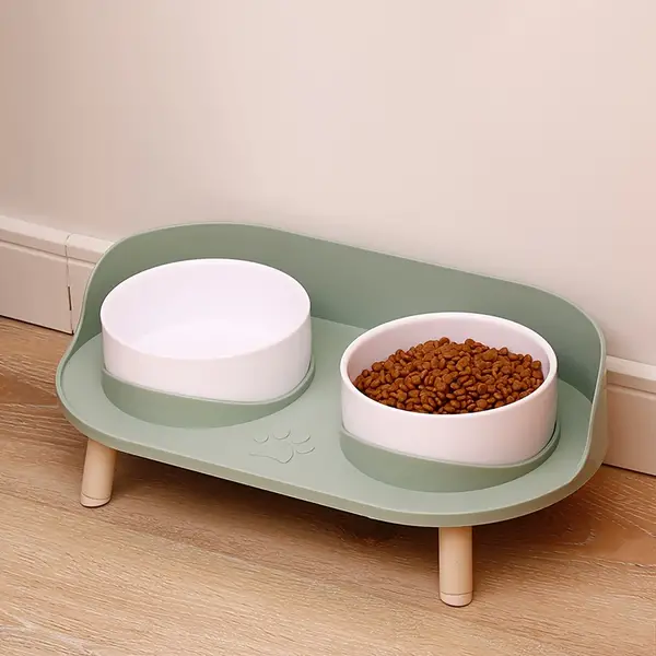 Double Pet Feeding Bowl with Neck Protection, Non-Slip Design for Cats and Dogs